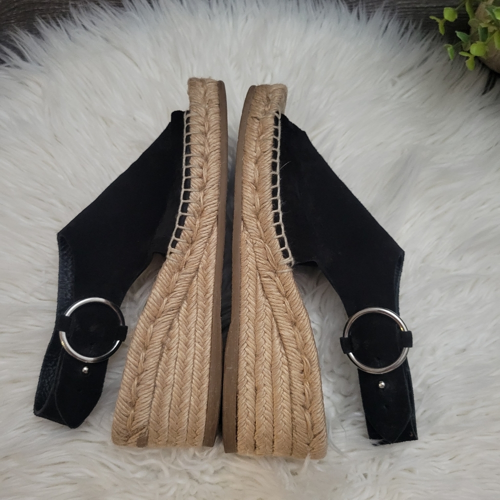Rag and Bone Calla Wedge Espadrille - black suede Leather Platform Sandal 36.5 - Picture 6 of 11